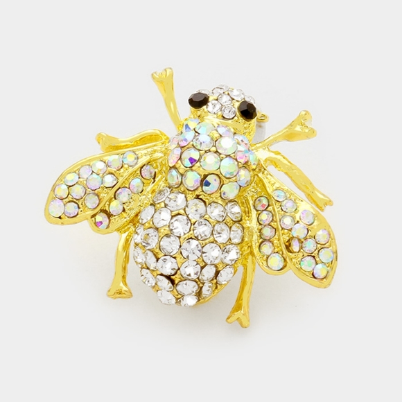 Gold Abalone Rhinestone Crystal Honey Bee Brooch Pin Fashion Accessory - Picture 1 of 2